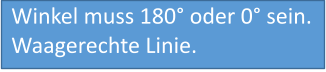 Winkel muss 180° oder 0° sein. Waagerechte Linie.