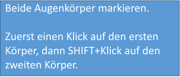 Beide Augenkörper markieren.  Zuerst einen Klick auf den ersten Körper, dann SHIFT+Klick auf den zweiten Körper.