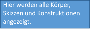 Hier werden alle Körper, Skizzen und Konstruktionen angezeigt.