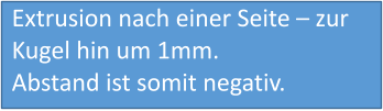 Extrusion nach einer Seite – zur Kugel hin um 1mm. Abstand ist somit negativ.