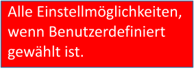 Alle Einstellmöglichkeiten, wenn Benutzerdefiniert gewählt ist.